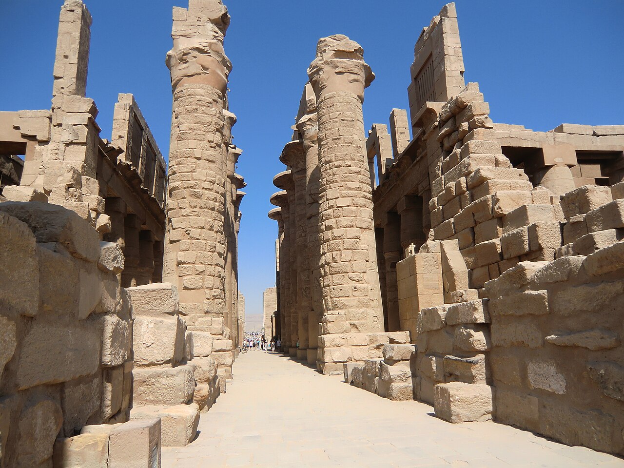 Monumental Pillars of Luxor Temple along the Nile, Egypt